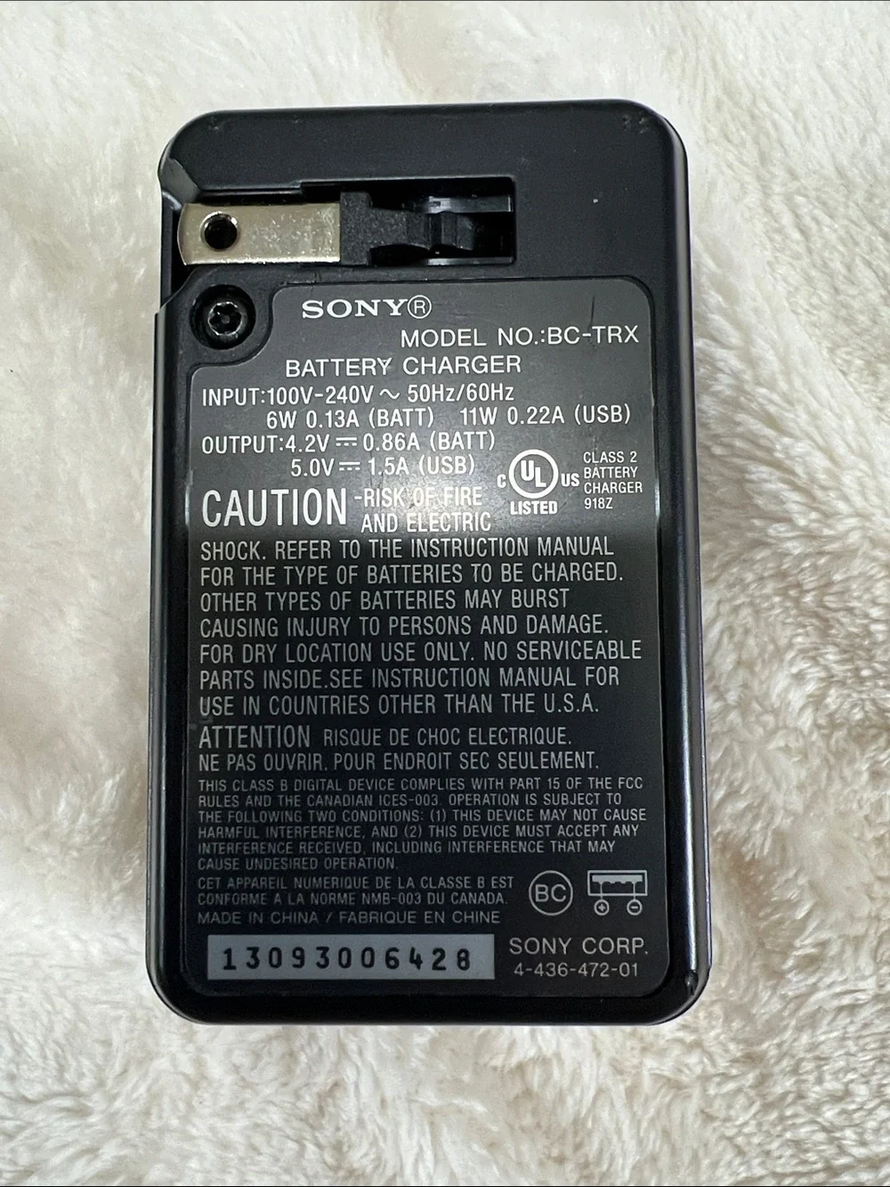 Sony Black Battery Charger BC-TRX USB Power